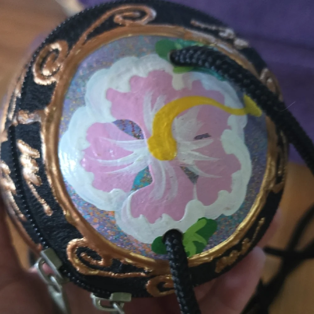 Hand painted Coconut Purse Hawaiian Inspired With butterfly And Plumeria - Picture 5 of 8